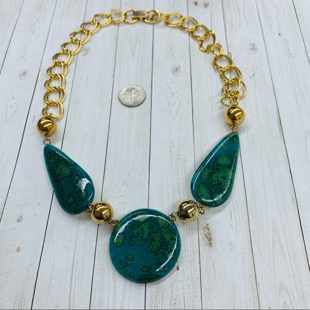 Artisan Ceramic Gold Statement Necklace‎